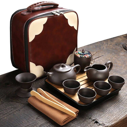 Portable Travel Tea Set Chinese Kung Fu Zisha Teapot Set 12PACK Handmade Tea Pot Cups with Tray Infuser, Purple Clay Teapot,Teacups,Tea Canister Towel in Elegant Gift Bag for Outdoor Home Business Portable Travel Tea Set Chinese Kung Fu Zisha Teapot Set 12PACK Handmade Tea Pot Cups with Tray Infuser, Purple Clay Teapot,Teacups,Tea Canister Towel in Elegant Gift Bag for Outdoor Home Business