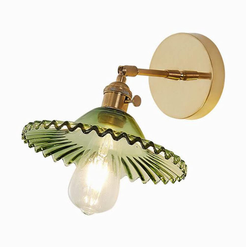 Industrial Vintage Modern Edison Wall Light Sconce E27 Wall Lamp with Brass Lamp Holder Up& Down Lighting Direction Glass Lampshade for Bedroom Loft Living Room Kitchen?Green Color