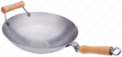 12 Inches Carbon Steel Wok with Helper Handle (Round Bottom), 14 Gauge Thickness, USA Made
