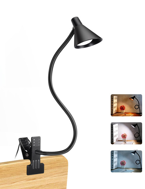 Clip on Light Reading Light 3 Color Modes 10 Brightness Levels Eye Care Clamp Light Flexible Gooseneck Dimmable Reading Lamp Clip on Lamp for Bed Headboard Desk Bedside Dorm (Black)