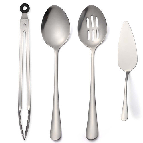 Serving Utensil Set Stainless Steel Large Serving Spoon Slotted Serving Spoon Serving Tongs Pie Server Sets for Entertaining Parties Buffet