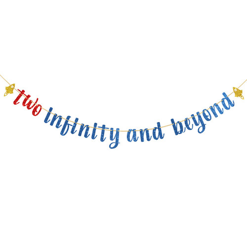 Dalaber Two Infinity and Beyond Banner, Cartoon Theme 2nd Birthday Party Bunting Decor for Kids Boys Girls, Buzz Party Garland Light year Toy Inspired Story 2nd Birthday Party Supplies