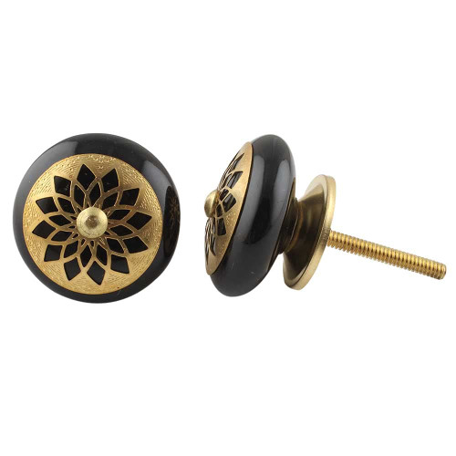 Indian Shelf 6 Pieces Cupboard Pulls | Strewn Flat Knobs | Fancy Cabinet Knobs Black | Unique Drawer Knobs Ceramic | Dresser Knobs Girls | Furniture Hardware Pulls and Knobs