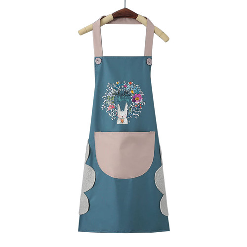 DILLMAN Women Kitchen Apron with Hand Wipe Pockets?Big Pocket,Hand-wiping, Waterproof for Cooking Baking (BLUE)