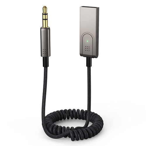 Aux to Bluetooth 5.1 Adapter 3.5mm Bluetooth Receiver for Car USB 2.0 with Built-in Microphone Wireless Car Kit for Music Streaming and Hands-Free Calling for Car Home Stereo