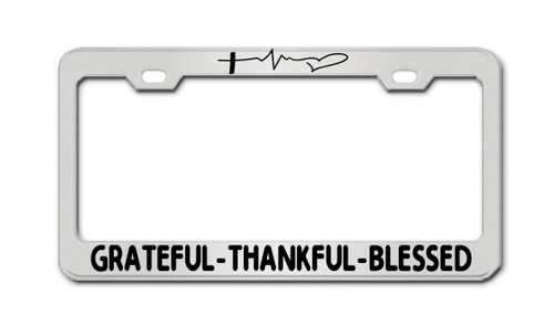 Christ Decal Grateful-Thankful-Blessed Chrome American License Plate Frame Tag Cover Metal
