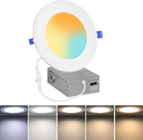 Gonshdi LED Recessed Lighting 4 Inch 1 Pack canless led recessed Light Ultra-Thin Can Lights 800LM with Junction Box Dimmable 2700K/3000K/3500K/4000K/5000K 5CCT Downlight - ETL and FCC Certified