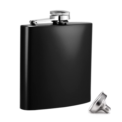 FOPAXDOF Hip Flask for Liquor Pocket Alcohol Drinking Flask 6 OZ Stainless Steel Leak proof with Funnel Flask set (Black)