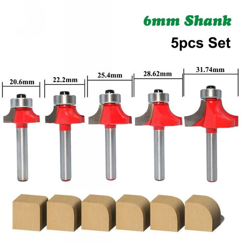 JrenBox Router bits 5pcs 6mm 1/4" Shank Corner Round Over Router Bit with Bearing Cleaning Flush Milling Cutter for Wood Woodworking Tool (Cutting Edge Length : 6mm Shank)