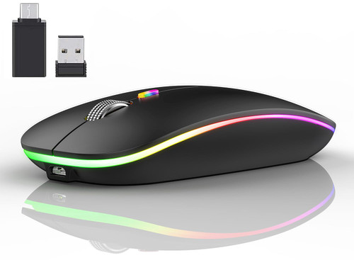 Qullqian Wireless Mouse,Wireless Mouse for MacBook Air/MacBook Pro/ipad,Rechargeable LED Dual Mode Mouse (Bluetooth and USB Receiver) Portable Silent Mouse,for Laptop Computer