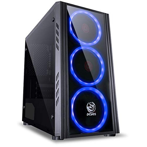 Pcyes Saturn Astros Desktop Mid Tower Computer Case with Acrylic Window Side 3 Fans (Black/Blue)