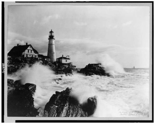 HistoricalFindings Photo: Portland Head Light,House,waterfronts,Rocks,Waves,Cliff,Maine,ME,c1917 1