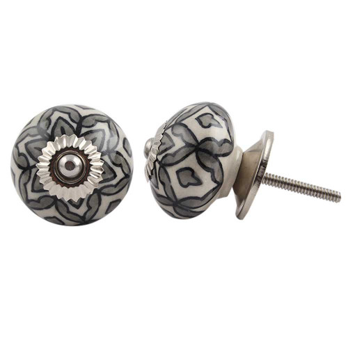 Indian Shelf 2 Pieces Drawer Hardware Knobs | Floral Nursery Dresser Knobs | Kitchen Cabinet Knobs and Pulls Grey | Furniture Pulls for Dresser Ceramic | Dresses Knobs | Bulk Cabinet Knobs