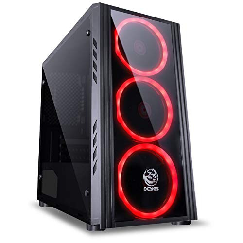 Pcyes Saturn Astros Desktop Mid Tower Computer Case with Acrylic Window Side 3 Fans (Black/Red)