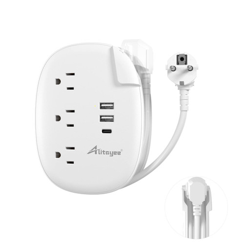 Alitayee European Travel Plug Adapter,US to Europe Plug Adapter with 3 Outlets 3 USB Ports,USB C European Power Strip with 3ft Wrapped Cord for EU Spain France Germany Iceland Greece Travel White Alitayee European Travel Plug Adapter,US to Europe Plug Adapter with 3 Outlets 3 USB Ports,USB C European Power Strip with 3ft Wrapped Cord for EU Spain France Germany Iceland Greece Travel White