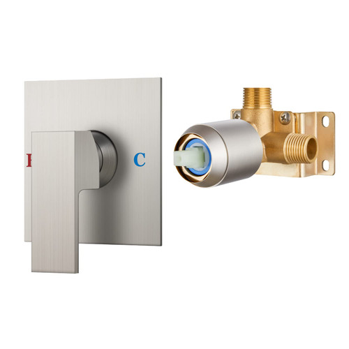 Airuida Brushed Nickel Square Shower Handle Valve Trim Kit Single-Function Shower Valves Brass Shower Faucet Rough-in Valve with Male Thread Wall Mount Bathroom Shower Single Handle Trim Kit