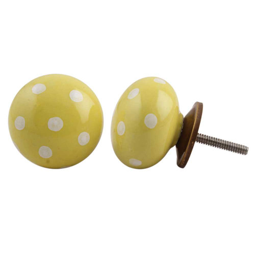 IndianShelf 2 Pack Unicorn Drawer Knobs|Polka Dot Vintage Dresser Knobs|Yellow Vintage Drawer Pulls Knobs for Dresser|Ceramic Single Hole Cabinet Pulls|Door Knobs|Farmhouse Kitchen Knobs for Cabinets