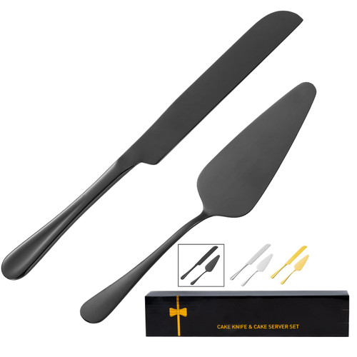 ERVILO Cake Serving Set, Cake Pie Pastry Servers, Stainless steel Cake Knife and Server Set Perfect For Birthday, Wedding, Parties and Events (Black Serving Set)