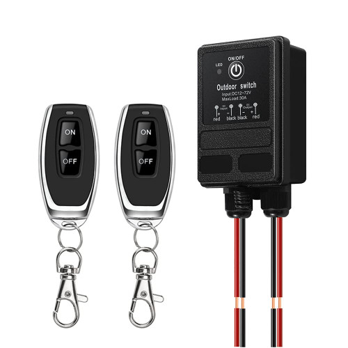 WOODGUILIN Wireless Relay Switch 12V,DC12V/24V/48V/72V 30A Relay, Remote Control Switch with 328FT Long Range for Anti-Theft Alarms,Roller Lind Door,Ceiling Lights,Gate Barriers.(12V 100M)
