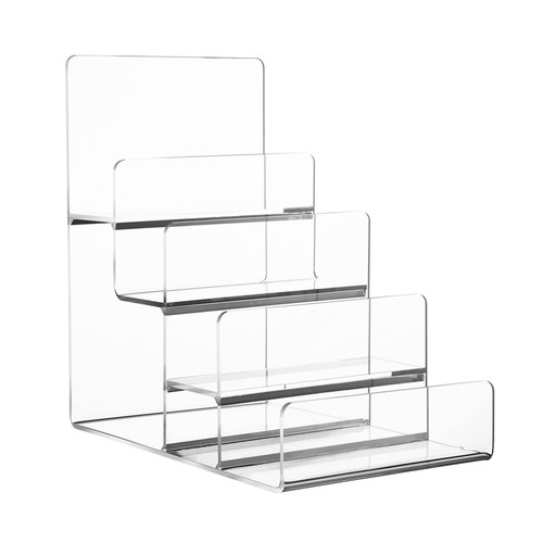 OSKOE Clear Acrylic Riser Display Shelf 4 Tier, Acrylic Riser Display Stands for Pops Figure, Makeup Organizer, Sunglasses, Wallets, Collection Display for Table, Cabinet, Countertops