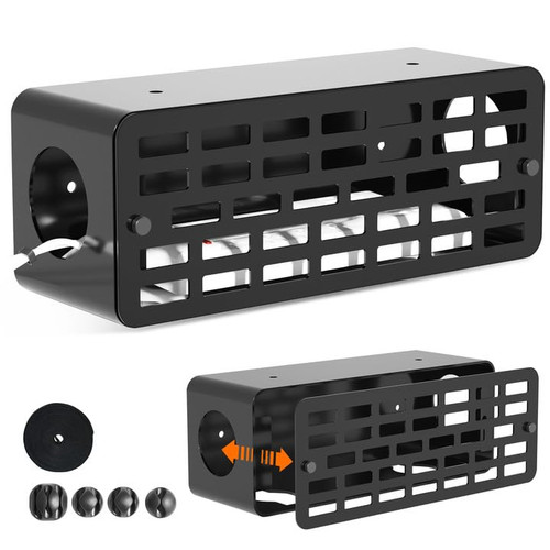 Under Desk Cable Management Box, Cinati Cable Management Box Wall Mounted, Metal Cord Organizer for Desk to Conceal Power Strips & Wire, Desk Cable Management Tray Cord Hider Box for Office, Home