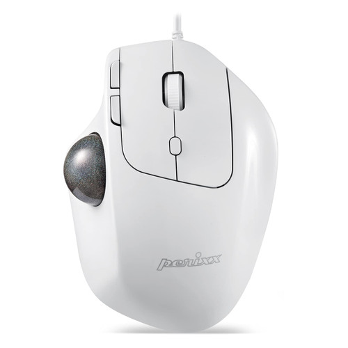 Perixx PERIMICE-520W Wired USB Ergonomic Trackball Mouse - 2 Adjustable Angle Support - 8 Button Tilt Wheel Design - White (11766)