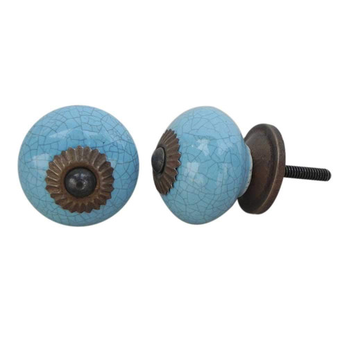 Indian Shelf 2 Pieces Nursery Knobs for Dresser | Crackle Furniture Hardware Pulls and Knobs | Blue Contemporary Cabinet Pulls | Ceramic Cabinet Knobs | Cabinet Hardware Knobs | Dresser Drawer Knobs