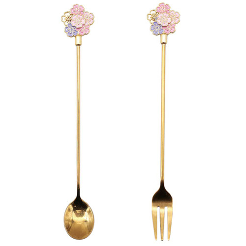 SOIMISS Tea Spoons Coffee Spoon Dessert Forks Stainless Steel Teaspoons Set Flower Espresso Spoons Tasting Appetizer Cake Forks Tea Party Spoon Tableware for Sugar Cake 2pcs Small Spoons