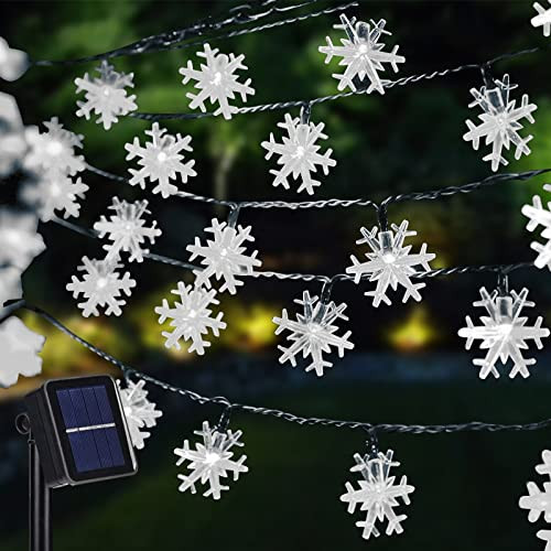 Dazzle Bright 100 LED Solar Christmas Snowflake Lights Outdoor, 39 FT Solar Powered Snowflake String Lights Waterproof for Xmas Tree, Holiday, Wedding Party, Patio Decorations (White)
