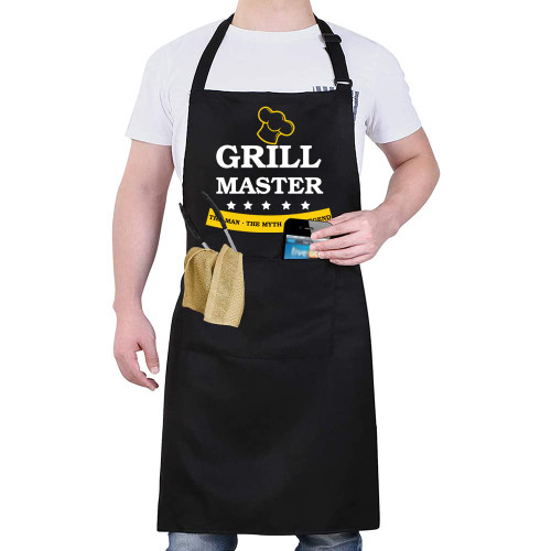 BBQ Chef Aprons for Men, Funny Grilling Cooking Apron with 2 Pockets and Adjustable Neck Strap, Grill Master Apron Dad Gifts from Daughter Son, BBQ Chef Apron for Father's Day Birthday Anniversary