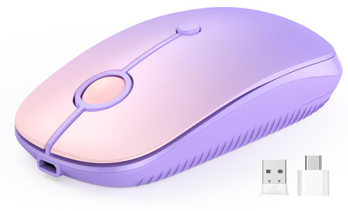 VssoPlor Type C Wireless Mouse, USB C MacBook Wireless Mouse Dual Mode 2.4G Cordless Mice with Nano USB and Type C Receiver Compatible with PC, Laptop, MacBook, ipad-Gradient Purple