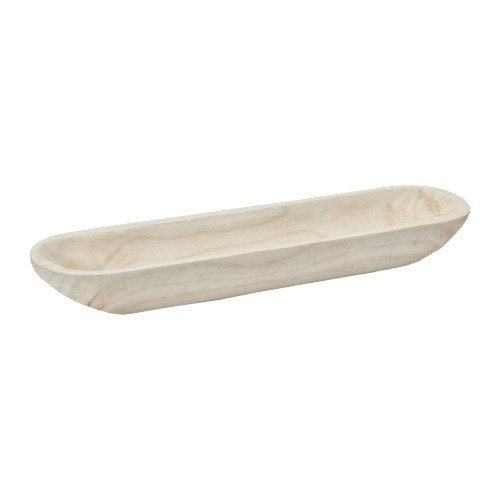 Creative Co-Op Decorative Paulownia Wood Bowl, White Tray