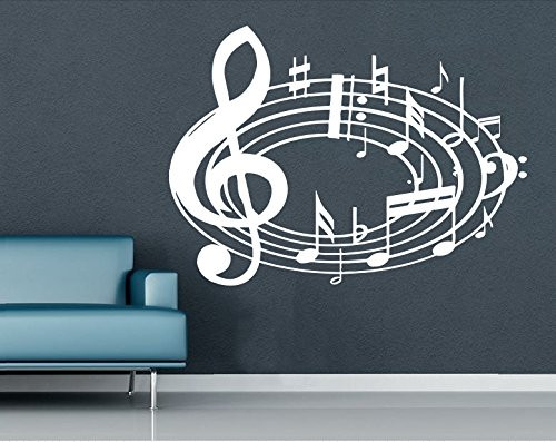 Wall Decal Musical Notes Waves Music Note Recording Studio Treble Clef Floral Patterns Home Decor Bedroom Art Design Interior NS402