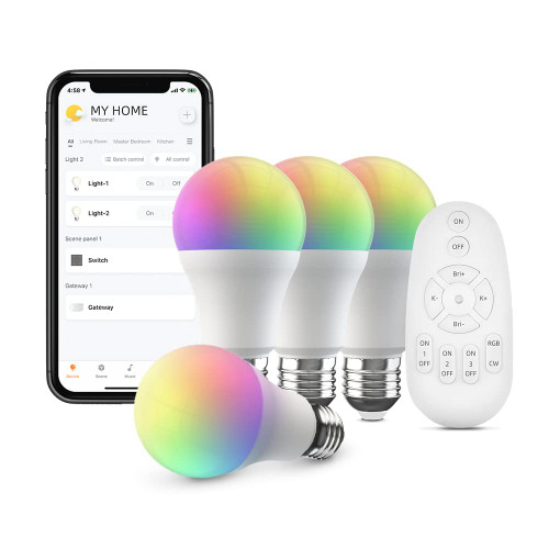 Broadlink FastCon Smart Bulbs Lighting Kit with Remote Control - 9W A19 E26 Color Changing Light Bulbs with Music Sync, Works with Alexa, Google Home