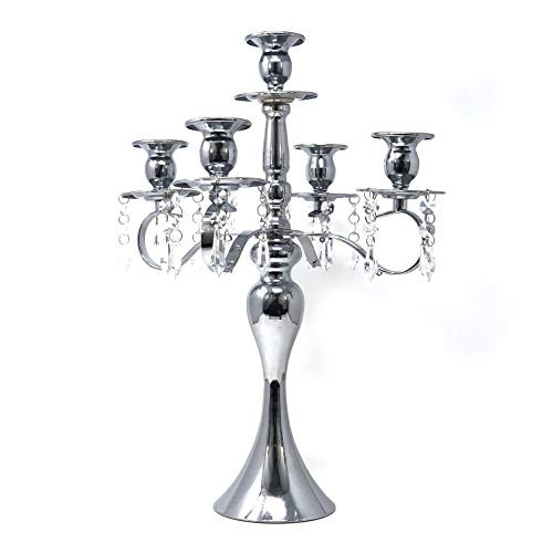 allgala 18" 5-Arm Silver Chrome Plated Taper Candle Holder Candlestick Candelabra
