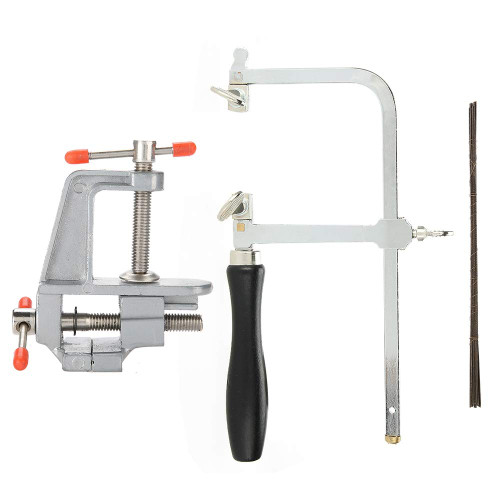 Bench Clamp for Jewelry Making, DIY Jewelry Making Craft Tool Kit with Hand Tool Sawbow, Mini Bench Vise and 12 Saw Blades