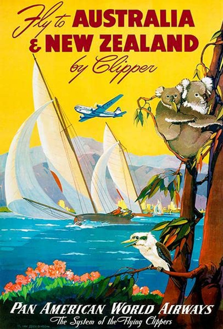 Australia & New Zealand by Clipper - 1950's - Pan American World Airways - Travel Poster Magnet Australia & New Zealand by Clipper - 1950's - Pan American World Airways - Travel Poster Magnet