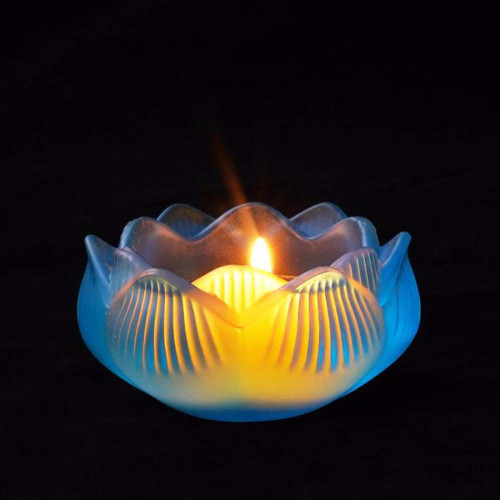 Glass Lotus Tea Light Candle Holders,Colorful Crystal Lotus Flower Candlestick Holder Night Light for Home Decor Christmas Wedding Party Blue 8x4cm(3.1x1.6inch)