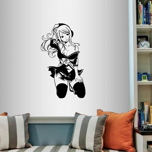 In-Style Decals Wall Vinyl Decal Home Decor Art Sticker Anime Manga Girl Long Hair Sitting Room Removable Stylish Mural Unique Design 564