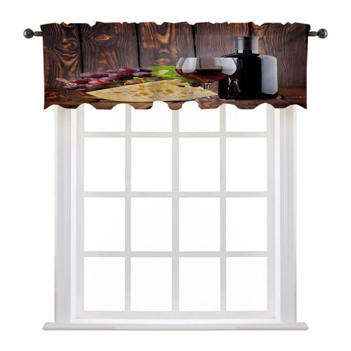 LIGUTARS Valances for Windows, Wine Valances for Bedroom, Red Wine Cabernet Bottle and Glass Cheese and, 36" W x 18" L, Kitchen Windows Bathroom Bedroom, Brown Burgundy Cream