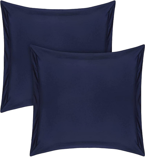 Vedanta Home Collection European Square Pillow Shams Set of 2 Navy Blue 600 Thread Count 100% Natural Cotton Pack of Two Euro 26 x 26 Pillow Shams Decorative (Navy Blue, European 26'' x 26'')
