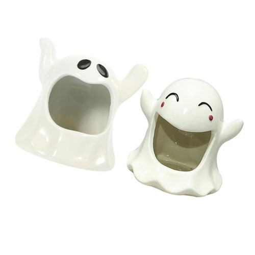 BESTOYARD 2pcs Candle Holder Ornament Gift Decorate Decorations Ceramics Halloween Decor Container Candlestick Decor Festival Candle Holder Ghost tealight Holder Candle Holders