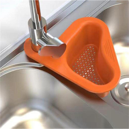 Triangle Sink Storage Holder, Multifunctional Drain Shelf Storage Rack Sponge Holder, Kitchen Hanging Sink Drain Basket, Hanging Drain Rack Leftover Soup Strainer (Orange)