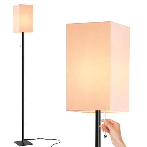 FIGDIFOR Floor Lamp for Living Room, Modern Standing Lamp Stand Up Lamp with Linen Shade, Simple Design Floor Lamp for Bedroom, Office, Kids Room, Reading, Bulb Included, Pink Shade