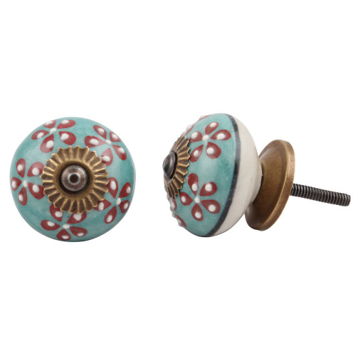 Indian Shelf 4 Pieces Dresser Knobs Vintage | Flower Western Cabinet Knobs and Pulls | Bulk Drawer Pulls Turquoise | Cupboard Knobs Ceramic | Door Knobs Kitchen Cabinets | Nursery Drawer Knobs