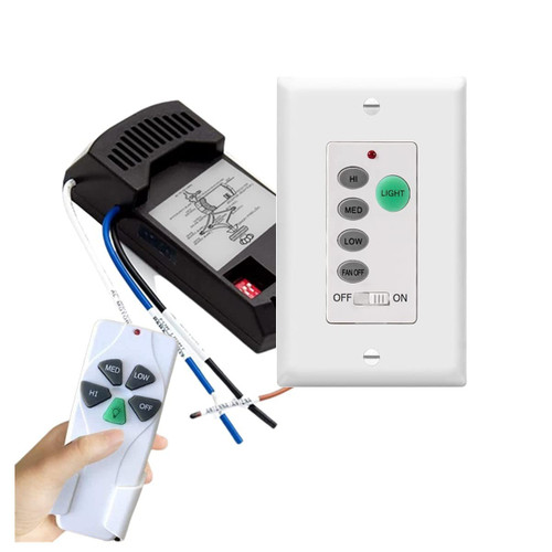 Nexete Universal Ceiling Fan & Light Remote Control, 3 Fan Speed, Light Dimmer, Ceiling Fan Wall Switch UC9050T and Receiver with a Hand Held Remote (Wired Transmitter & Receiver with a Remote)