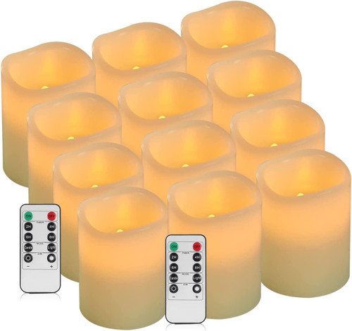 antizer Flameless Candles Battery Operated Candles Set of 12 Ivory Real Wax Pillars Flickering Candles Ivory LED Flameless Candles with Remote and Timer Control (D: 3" x H: 4") antizer Flameless Candles Battery Operated Candles Set of 12 Ivory Real Wax Pillars Flickering Candles Ivory LED Flameless Candles with Remote and Timer Control (D: 3" x H: 4")