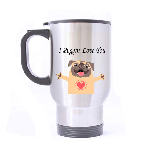 Artsbaba Travel Mug I Puggin' Love You Stainless Steel Mug With Handle Warm Hands Travel Coffee/Tea/Water Mug, Silver Family Friends Birthday Gifts 14 oz Artsbaba Travel Mug I Puggin' Love You Stainless Steel Mug With Handle Warm Hands Travel Coffee/Tea/Water Mug, Silver Family Friends Birthday Gifts 14 oz