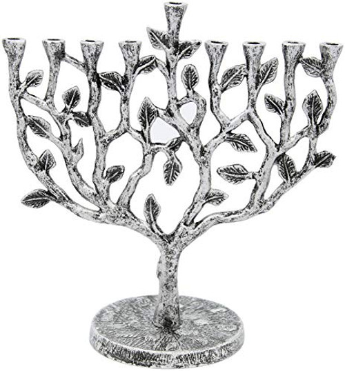 Hanukkah Menorah Tree of Life Antique Silver Finish