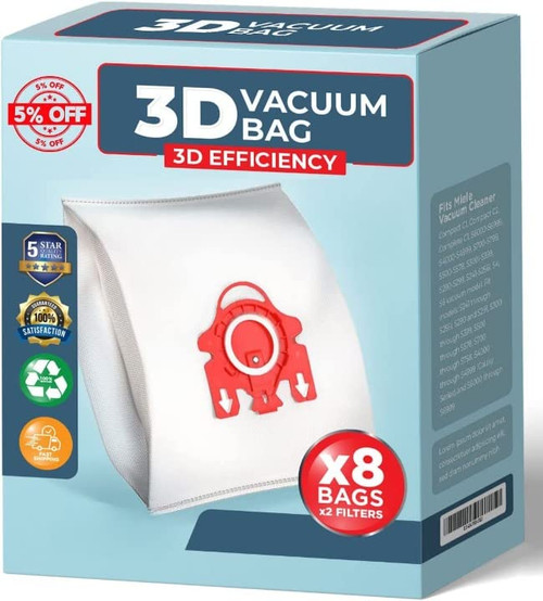 Provacuum Compatible Miele FJM vacuum bags Replacement for Miele Vacuum, AirClean 3D Efficiency Dust Bag, Miele Vacuum bag Compatible with Miele Compact C2, C1, S series (8 Bags & 2 filters)
